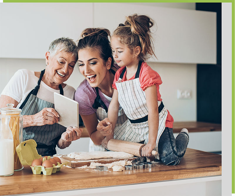 Mom, Grandma and daughter baking