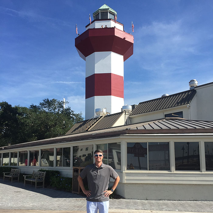 Ross in front of lighthouse